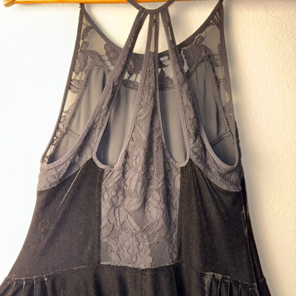 Free People Nightshade Dress M Black Velvet Lace Strappy Fit & Flare Whimsigoth - Picture 11 of 16